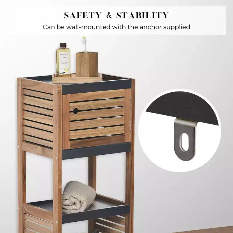 Evideco Articoli per la casa francesi Mobiletto da pavimento per riporre la biancheria del bagno Elementi in acacia - Legno grigio