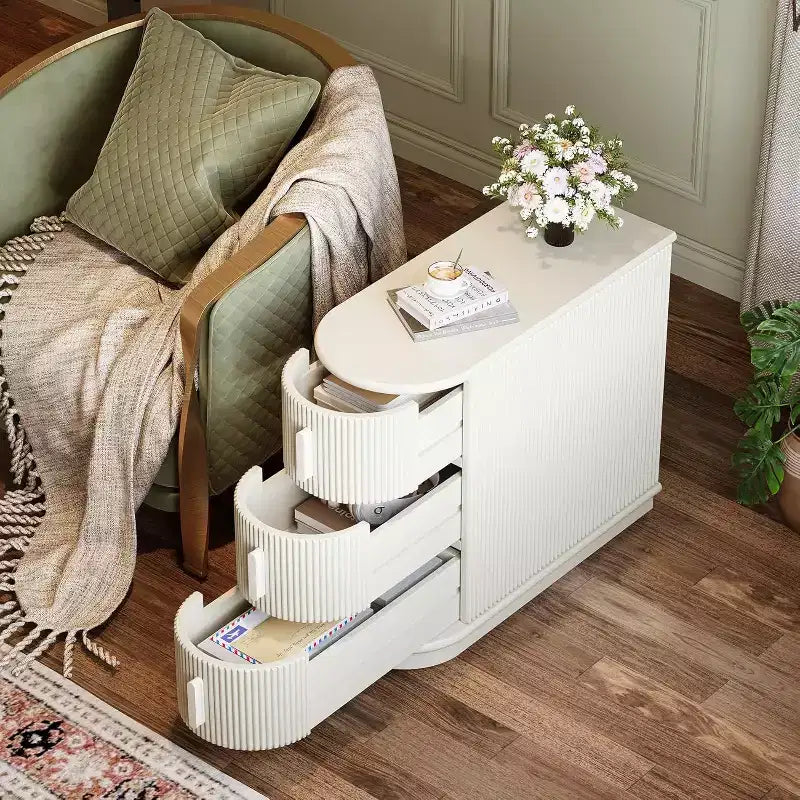 Tavolino Lantine Slim a 3 Cassetti in Legno Massello, Schienale Rifinito, Nessun Montaggio Richiesto