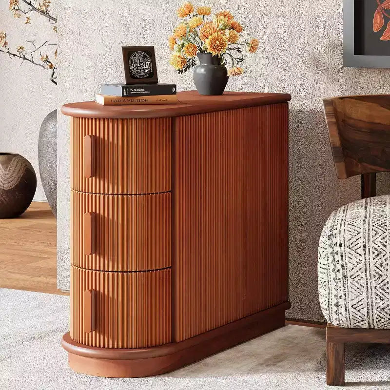 Tavolino Lantine Slim a 3 Cassetti in Legno Massello, Schienale Rifinito, Nessun Montaggio Richiesto