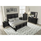 Set camera da letto tradizionale in legno nero vintage, 6 pezzi