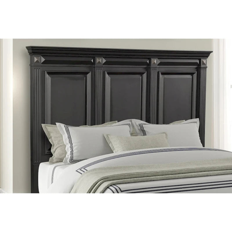 Set camera da letto tradizionale in legno nero vintage, 6 pezzi