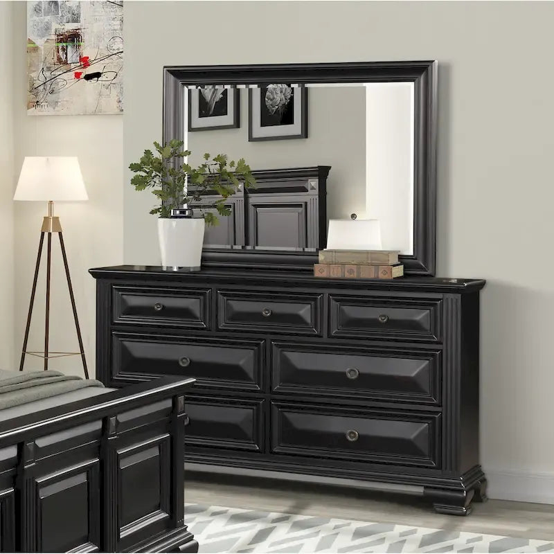 Set camera da letto tradizionale in legno nero vintage, 6 pezzi