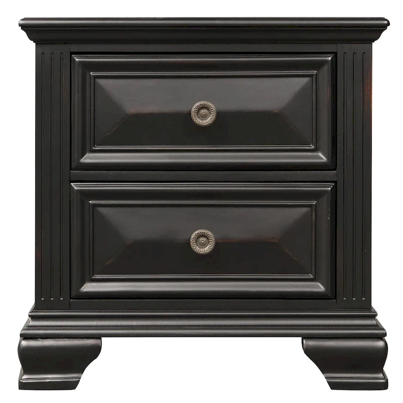 Set camera da letto tradizionale in legno nero vintage, 6 pezzi