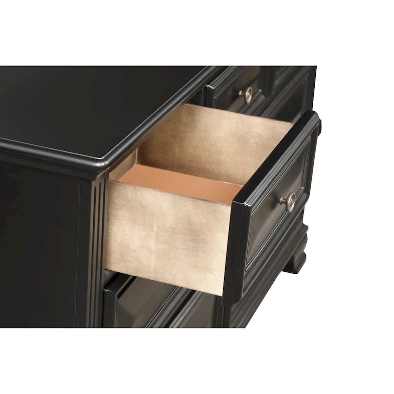 Set camera da letto tradizionale in legno nero vintage, 6 pezzi