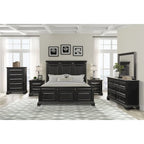 Set camera da letto tradizionale in legno nero vintage, 6 pezzi