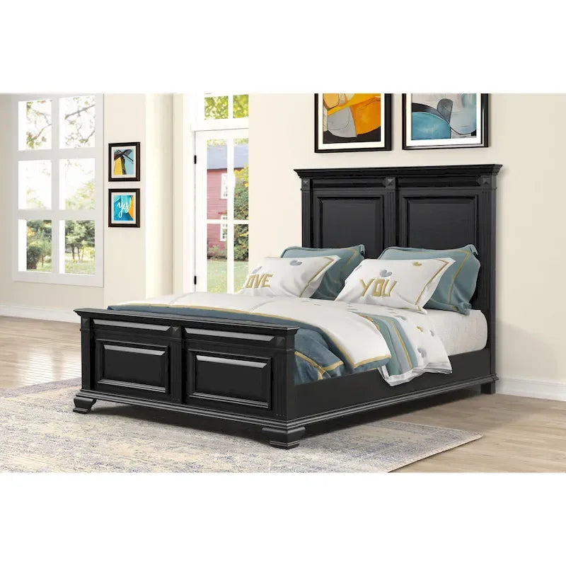 Set camera da letto tradizionale in legno nero vintage, 6 pezzi