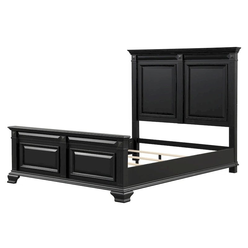 Set camera da letto tradizionale in legno nero vintage, 6 pezzi
