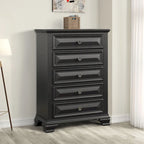 Set camera da letto tradizionale in legno nero vintage, 6 pezzi