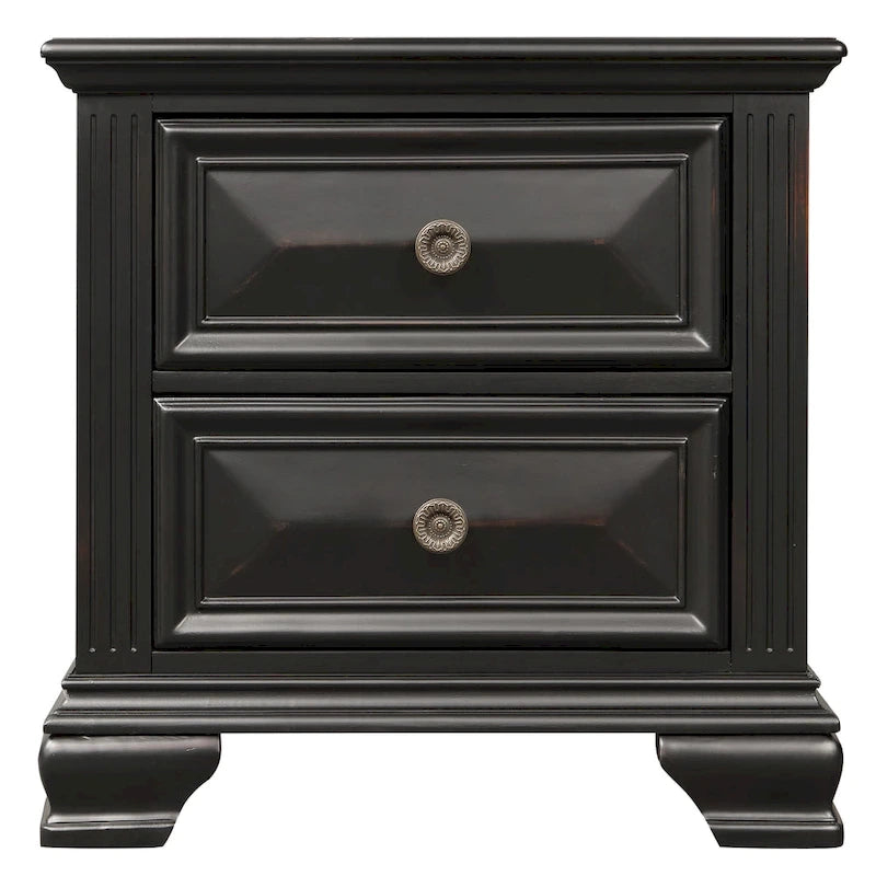 Set camera da letto tradizionale in legno nero vintage, 6 pezzi