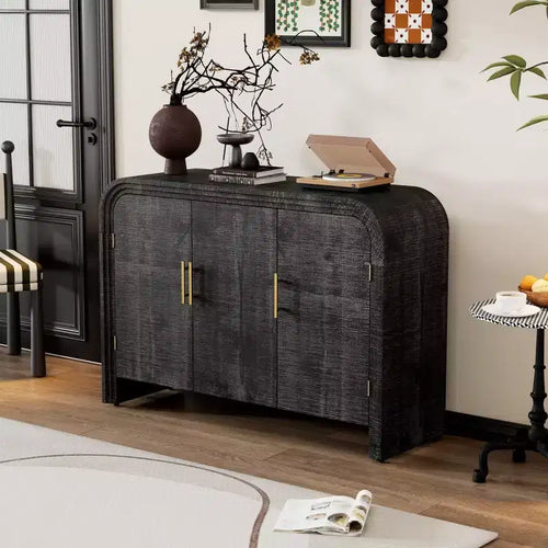 47.2W Retro Sideboard, Minimalist Curved Storage Cabinet with Gold Handles and Adjustable Dividers 4B -ModernLuxe