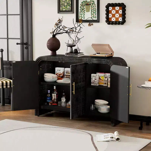 Mobile credenza retrò da 47,2W, mobiletto contenitore curvo e minimalista con maniglie dorate e divisori regolabili 4B -ModernLuxe