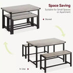 Tavolo da Pranzo e 2 Panche con Protezione Angolare, Set da Pranzo per 4 con 2 Panche, Set Tavolo da Cucina per 4-6 Persone con Struttura a H per Spazi Piccoli