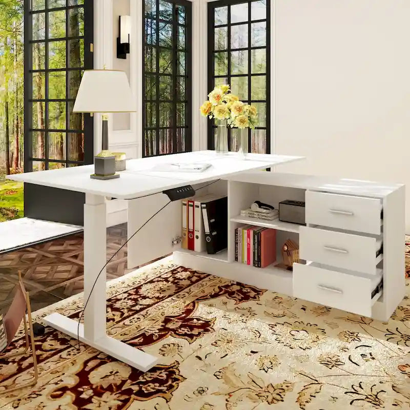 Office Solution: 63 Scrivania regolabile in altezza elettrica da computer, colore bianco