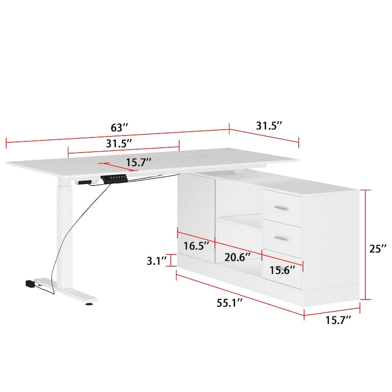 Office Solution: 63 Scrivania regolabile in altezza elettrica da computer, colore bianco