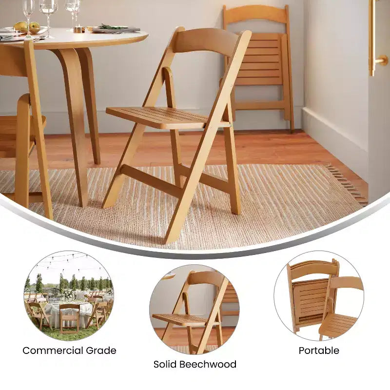 Sedia da pranzo Merrick Lane in legno massiccio con design pieghevole e finitura elegante