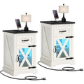 Set di 2 tavolini con cassetto e presa di corrente, tavolino laterale con luce LED e stazione di ricarica