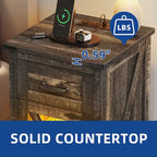 Set di 2 tavolini con cassetto e presa di corrente, tavolino laterale con luce LED e stazione di ricarica