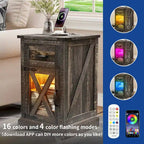 Set di 2 tavolini con cassetto e presa di corrente, tavolino laterale con luce LED e stazione di ricarica
