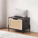 Rattan Storage Bench with Seat Cushion for Entryway, Living Room, Bedroom, Black