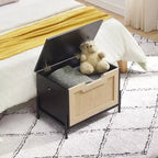 Panca portaoggetti in rattan con cuscino per ingresso, soggiorno, camera da letto, nero