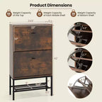 Costway Scarpiera Industriale con 2 Cassetti a Ribalta e 1 Ripiano Inferiore in Metallo Organizer
