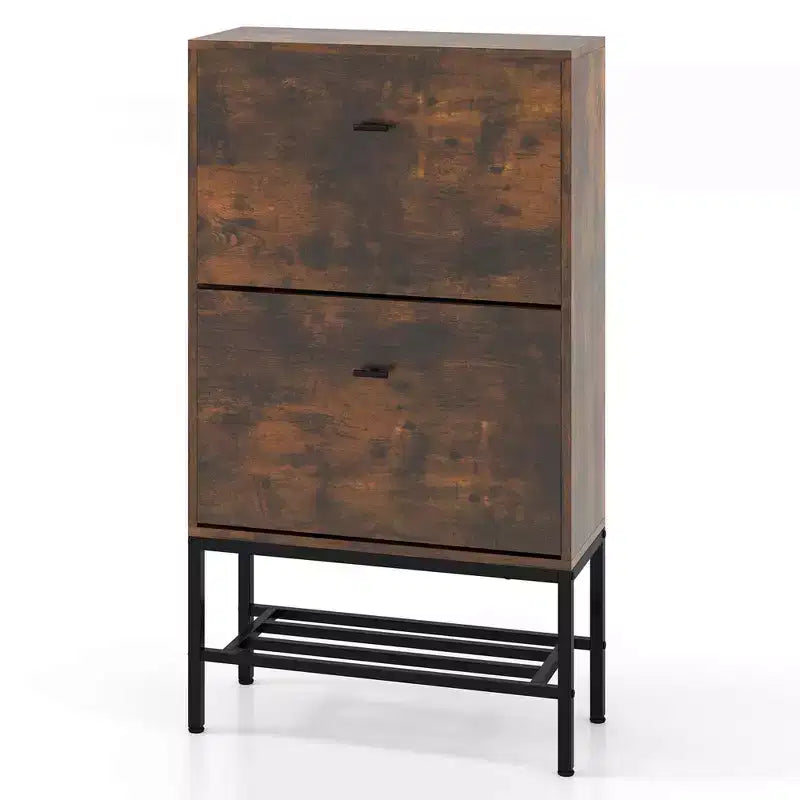 Costway Scarpiera Industriale con 2 Cassetti a Ribalta e 1 Ripiano Inferiore in Metallo Organizer