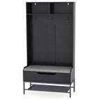 Costway 69 Mobile da Ingresso Alto con Cuscino, Scomparti Aperti, Ganci, Vano Contenitore Sollevabile, Bianco/Nero/Marrone Rustico