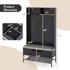 Costway 69 Mobile da Ingresso Alto con Cuscino, Scomparti Aperti, Ganci, Vano Contenitore Sollevabile, Bianco/Nero/Marrone Rustico