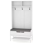 Costway 69 Mobile da Ingresso Alto con Cuscino, Scomparti Aperti, Ganci, Vano Contenitore Sollevabile, Bianco/Nero/Marrone Rustico