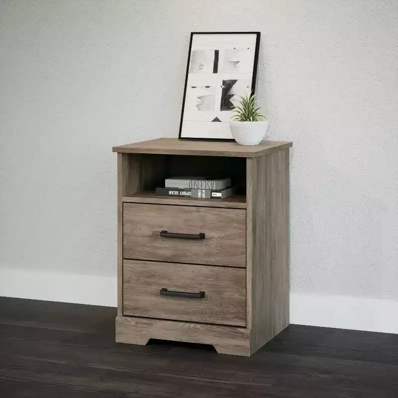 Comodino rustico Prepac Rustic Ridge con 2 cassetti e ripiano aperto