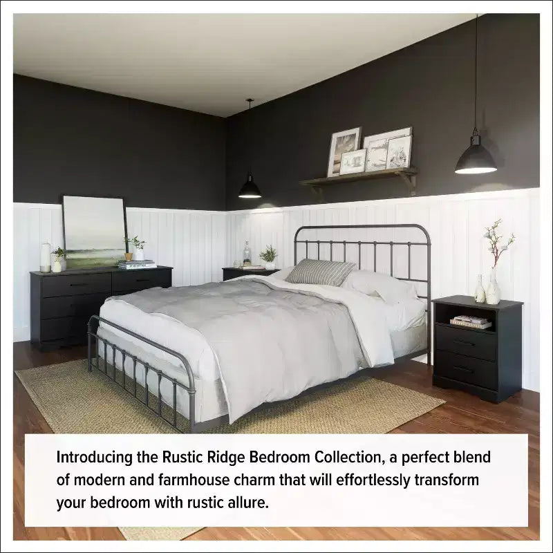 Comodino rustico Prepac Rustic Ridge con 2 cassetti e ripiano aperto