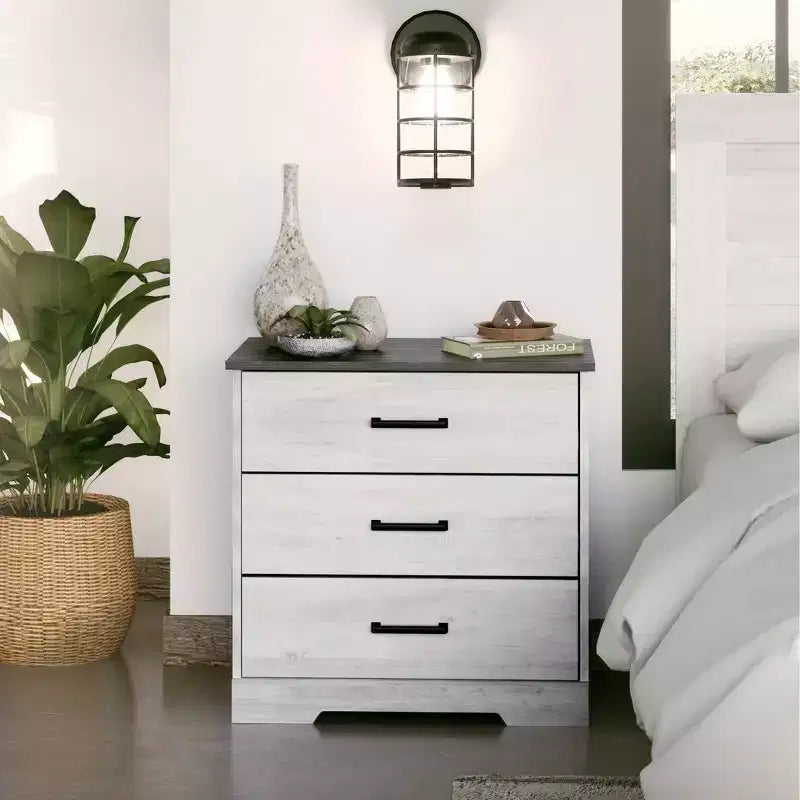 Comodino Prepoc Rustic Ridge Farmhouse con 3 cassetti