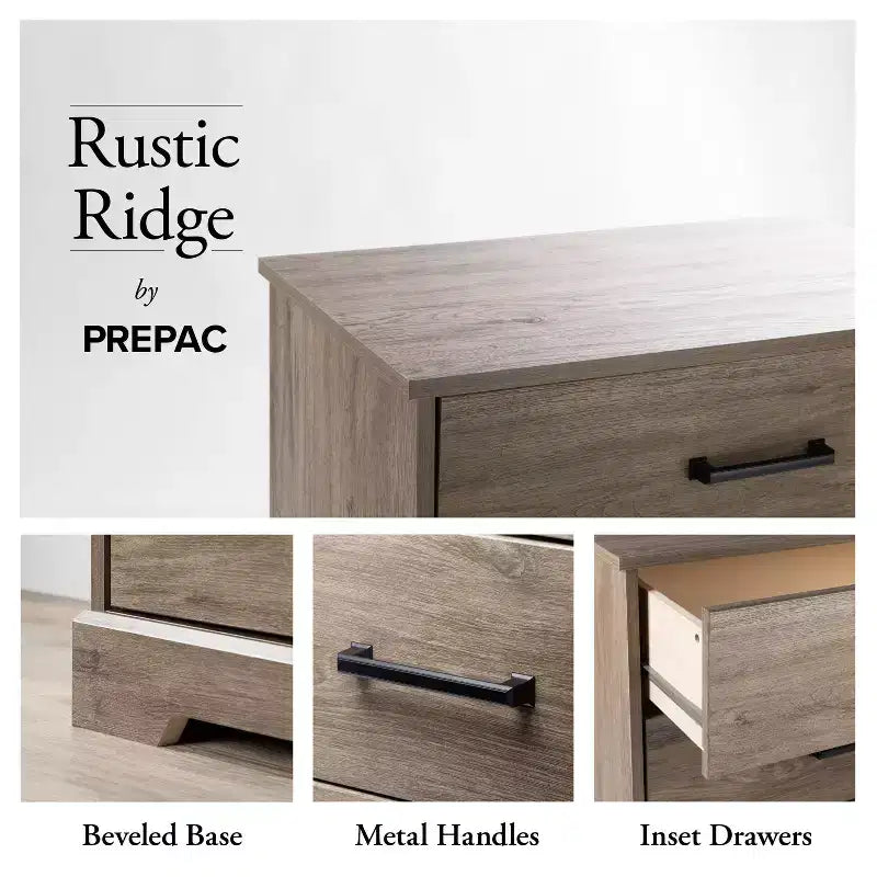 Comodino Prepoc Rustic Ridge Farmhouse con 3 cassetti