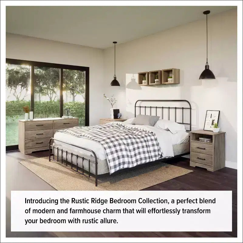 Comodino Prepoc Rustic Ridge Farmhouse con 3 cassetti