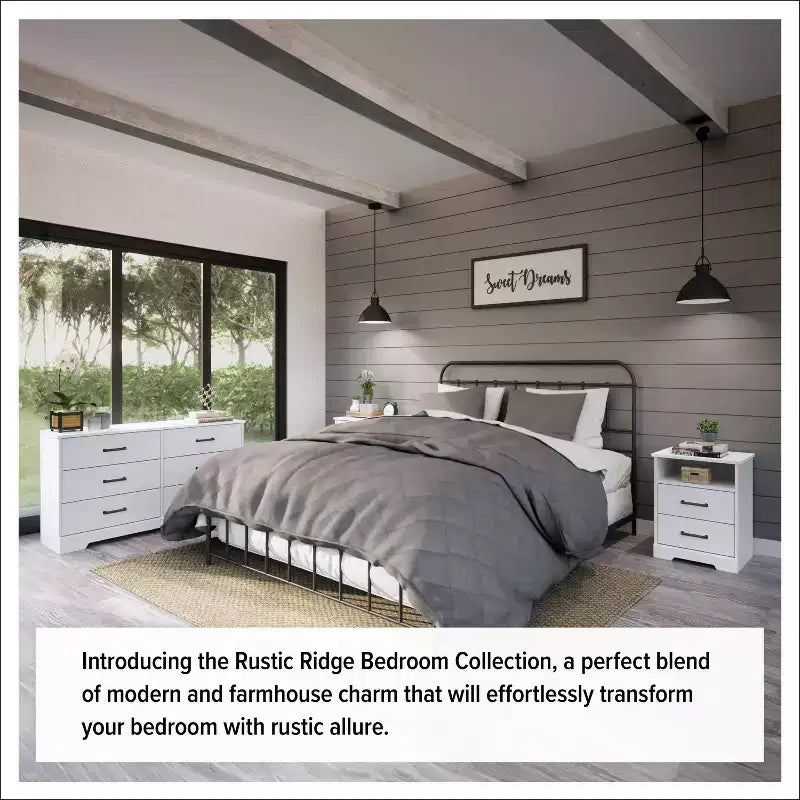 Comodino Prepoc Rustic Ridge Farmhouse con 3 cassetti
