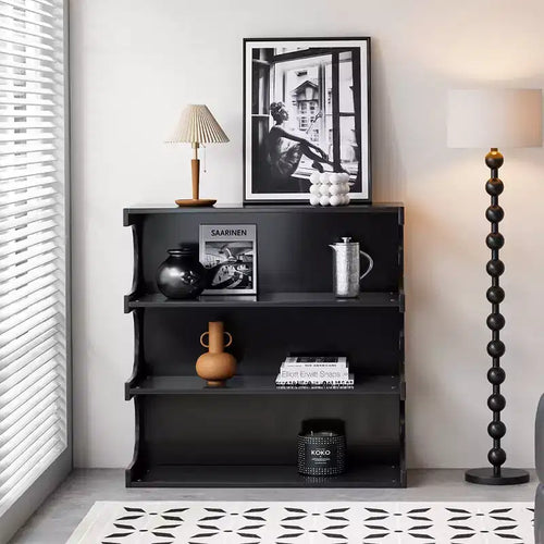 4-Tier Book Shelf Coffee Table, Multi-functional Creative Furniture Floor Bookshelf Display Stand, Minimalist Organizer Shelves,black,36in