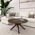 Tavolino rotondo Plank+Beam con gambe incrociate in legno massello, 91 cm, per soggiorno