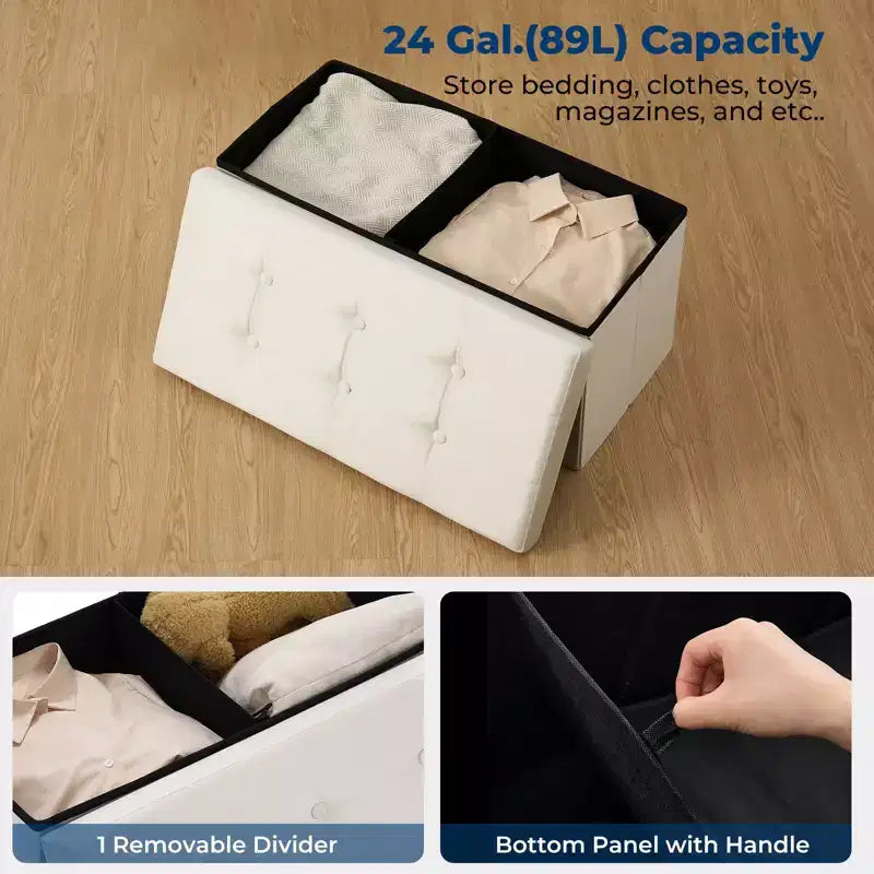 LUSIMO Panchina Pouf Contenitore Pieghevole in Velluto da 30 Pollici, Cassapanca per Giocattoli, Poggiapiedi, Capacità Fino a 258 kg, per Camera da Letto e Soggiorno