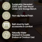 Panca da doccia e vasca spa Nordic Teak 35 Natural con ripiano - Beige