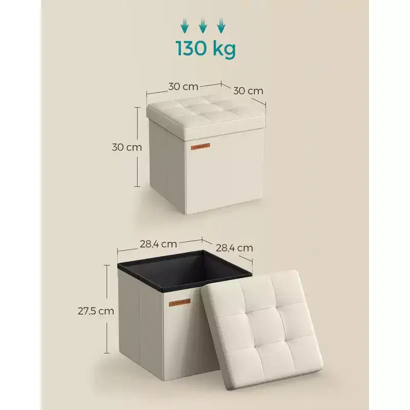 SONGMICS 30 cm Poggiapiedi con Contenitore, Sgabello Pieghevole, Pouf Contenitore, Panca da Ingresso