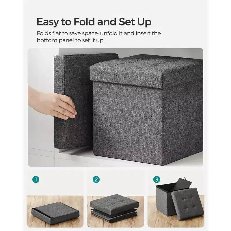 SONGMICS 30 cm Poggiapiedi con Contenitore, Sgabello Pieghevole, Pouf Contenitore, Panca da Ingresso