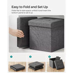SONGMICS 30 cm Poggiapiedi con Contenitore, Sgabello Pieghevole, Pouf Contenitore, Panca da Ingresso