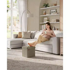SONGMICS 30 cm Poggiapiedi con Contenitore, Sgabello Pieghevole, Pouf Contenitore, Panca da Ingresso