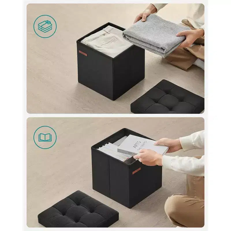 SONGMICS 30 cm Poggiapiedi con Contenitore, Sgabello Pieghevole, Pouf Contenitore, Panca da Ingresso