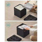 SONGMICS 30 cm Poggiapiedi con Contenitore, Sgabello Pieghevole, Pouf Contenitore, Panca da Ingresso