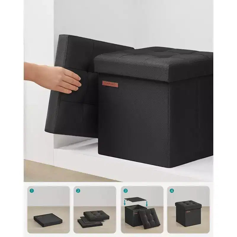SONGMICS 30 cm Poggiapiedi con Contenitore, Sgabello Pieghevole, Pouf Contenitore, Panca da Ingresso
