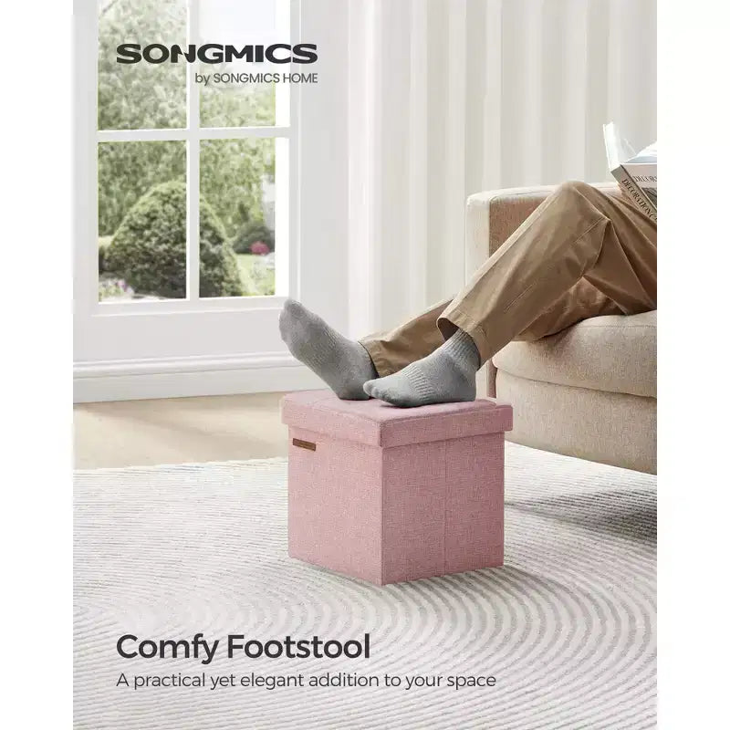 SONGMICS 30 cm Poggiapiedi con Contenitore, Sgabello Pieghevole, Pouf Contenitore, Panca da Ingresso