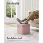 SONGMICS 30 cm Poggiapiedi con Contenitore, Sgabello Pieghevole, Pouf Contenitore, Panca da Ingresso