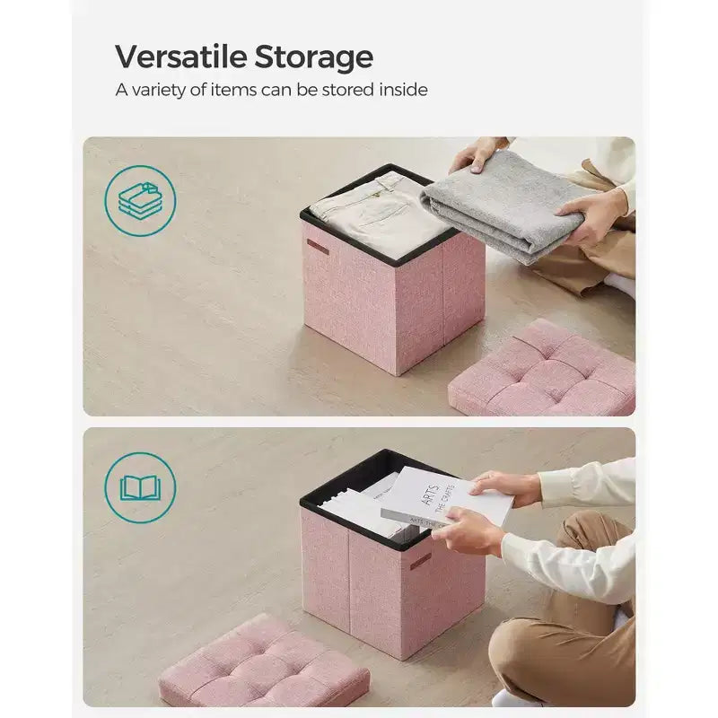 SONGMICS 30 cm Poggiapiedi con Contenitore, Sgabello Pieghevole, Pouf Contenitore, Panca da Ingresso