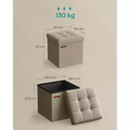 SONGMICS 30 cm Poggiapiedi con Contenitore, Sgabello Pieghevole, Pouf Contenitore, Panca da Ingresso